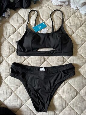 Cupshe Black Ribbed Cutout Bikini Set